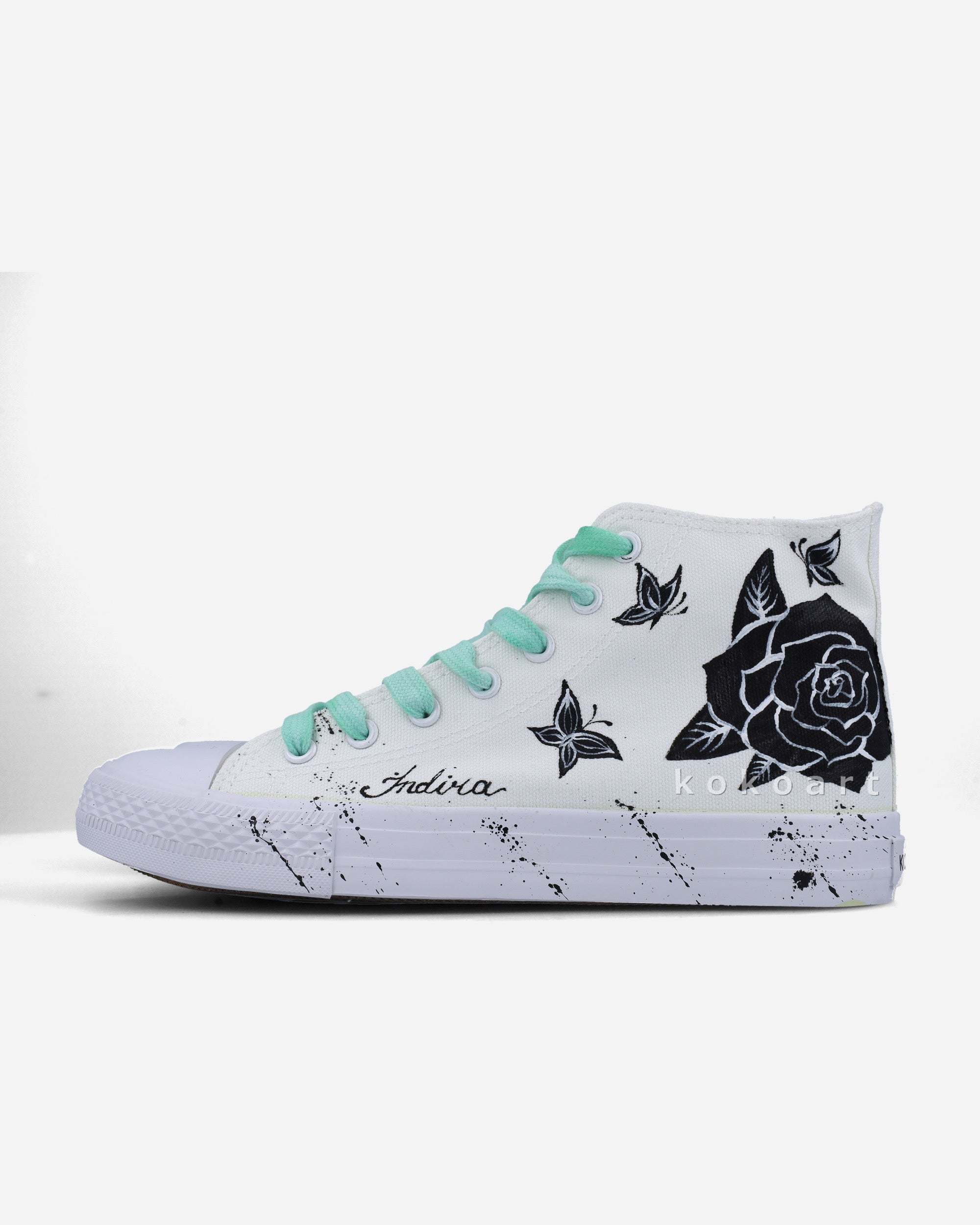 Black and White Roses Hand Painted Shoes