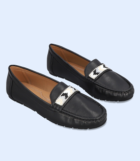 BW8493-BLACK-Women Comfort Moccasins