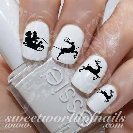 Christmas Nail Art Santa Sleigh Reindeer Nail Water Decals