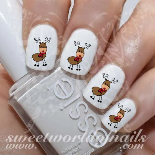 Christmas Nails Cute Reindeer Nail Water Decals