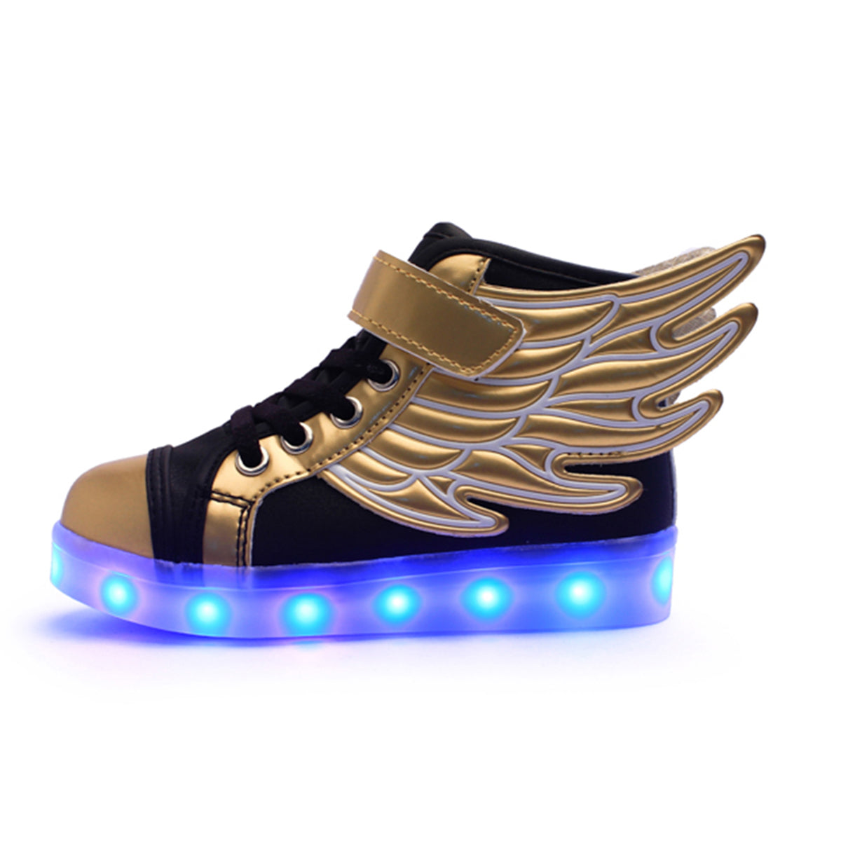 DoGeek Boys and Girls Gift High Top Black Gold Wings Light Up Shoes, Black, 25 EU-37 EU(Choose Half Size Up)