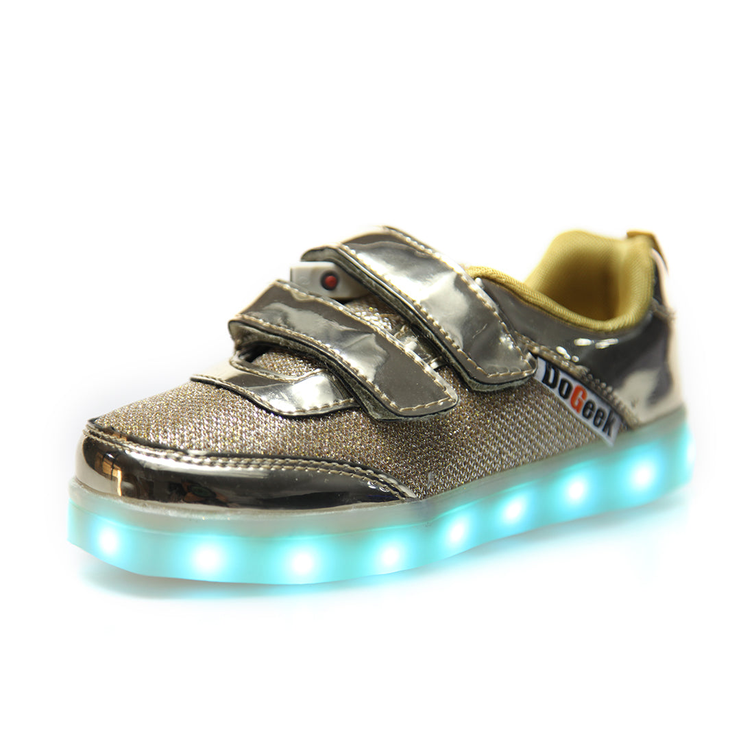 DoGeek Kids Bling Bling Net Light Up Shoes for Boys and Girls, Gold, Size 25-37 EU