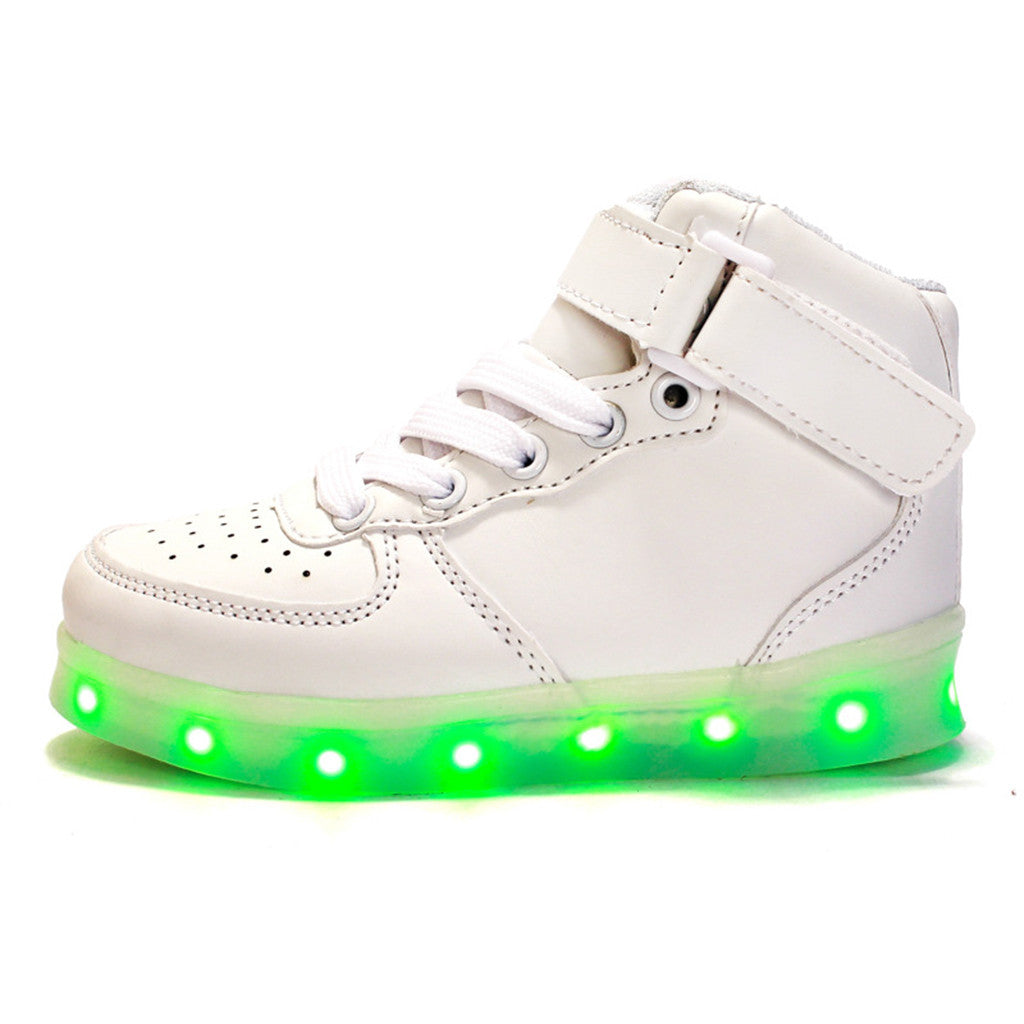 DoGeek Kids High Top Light Up Shoes For Boy and Girls, White, Black, Red, Pink, Blue, Size 25 EU-37 EU