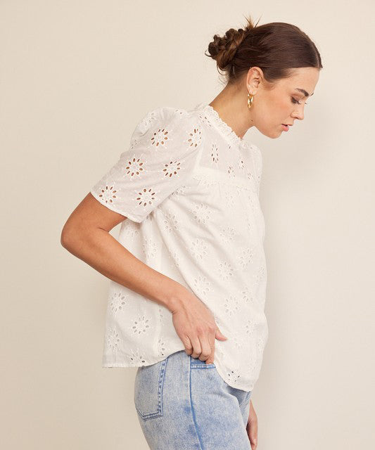 Eyelet Short Sleeve Top - Off White