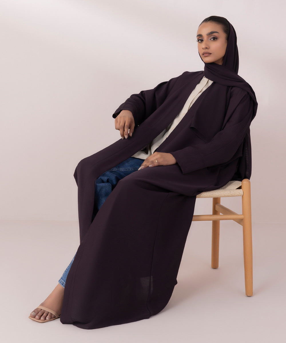 Front Open Crinkle Abaya Set