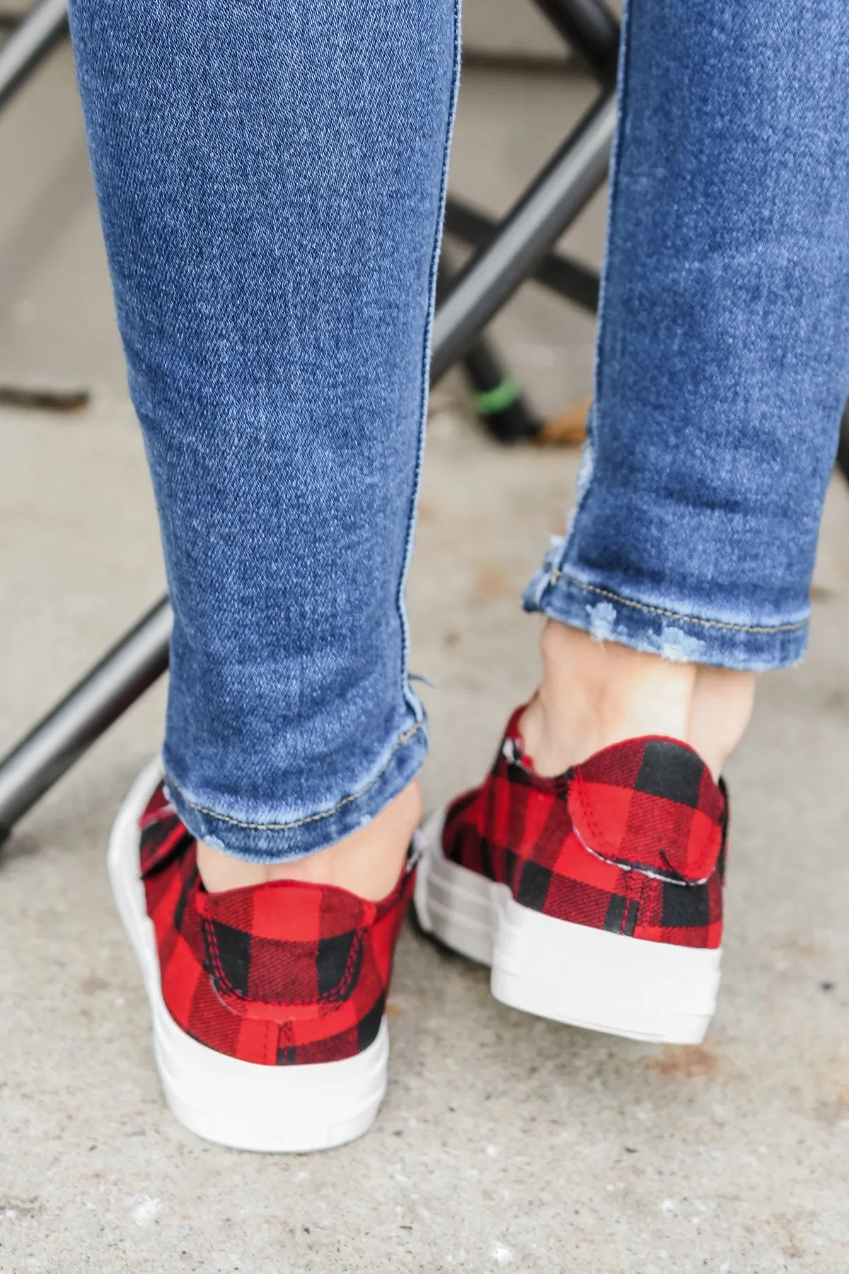 Gypsy Jazz Plaid Along Sneakers- Red Buffalo Plaid