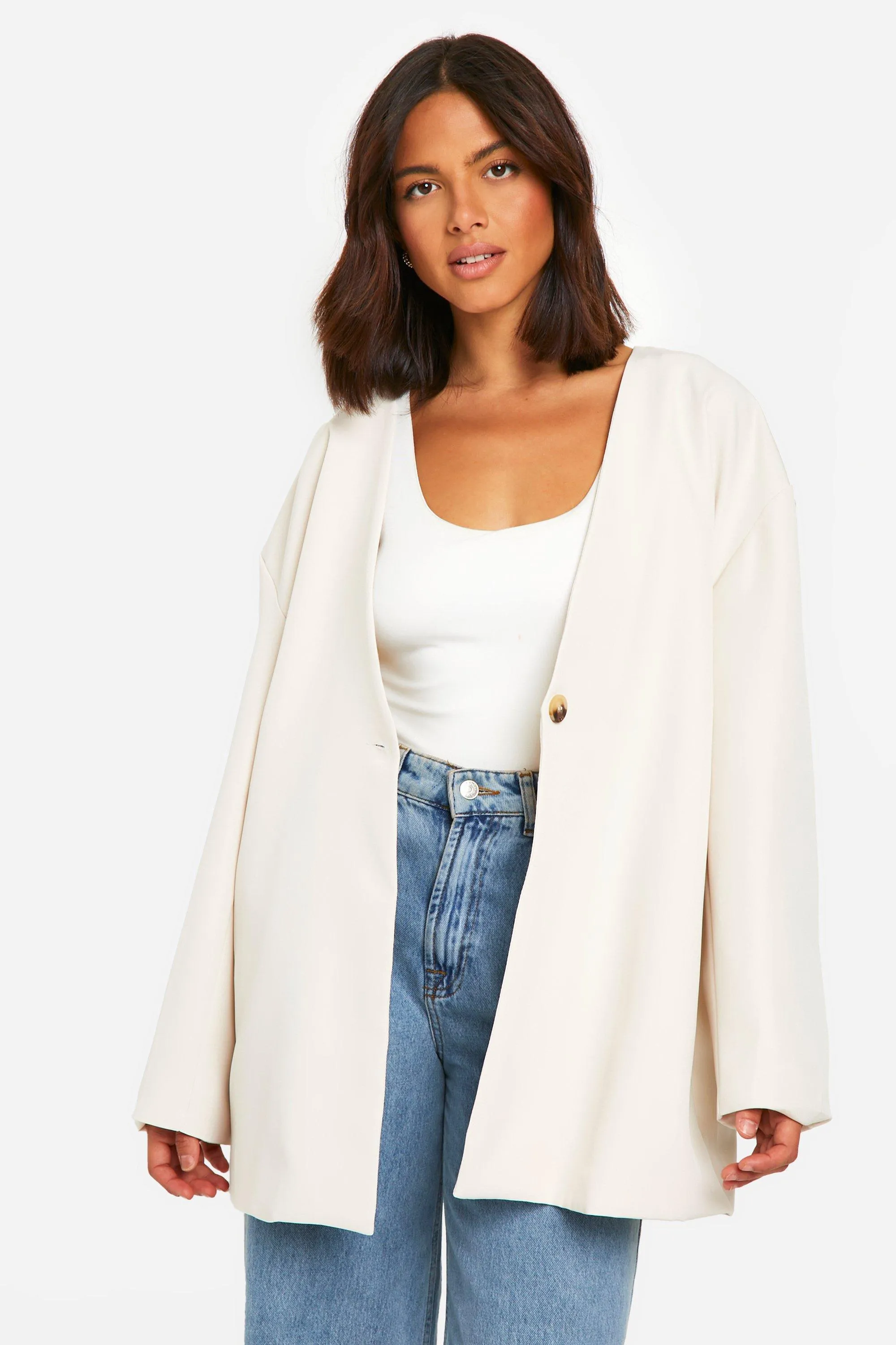 Jackets & Coats | Collarless Oversized Longline Blazer | boohoo