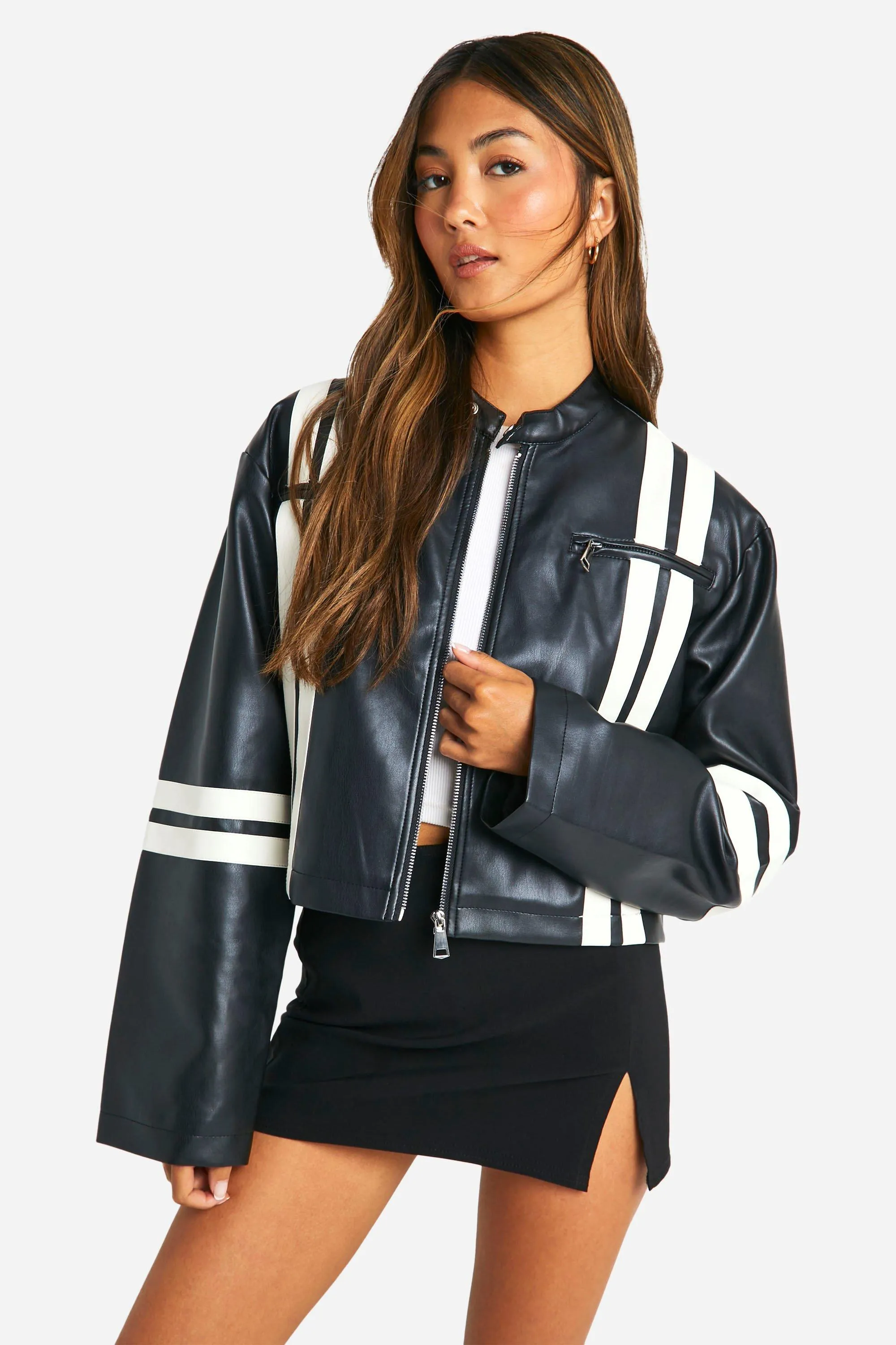 Jackets & Coats | Contrast Moto Faux Leather Jacket | boohoo