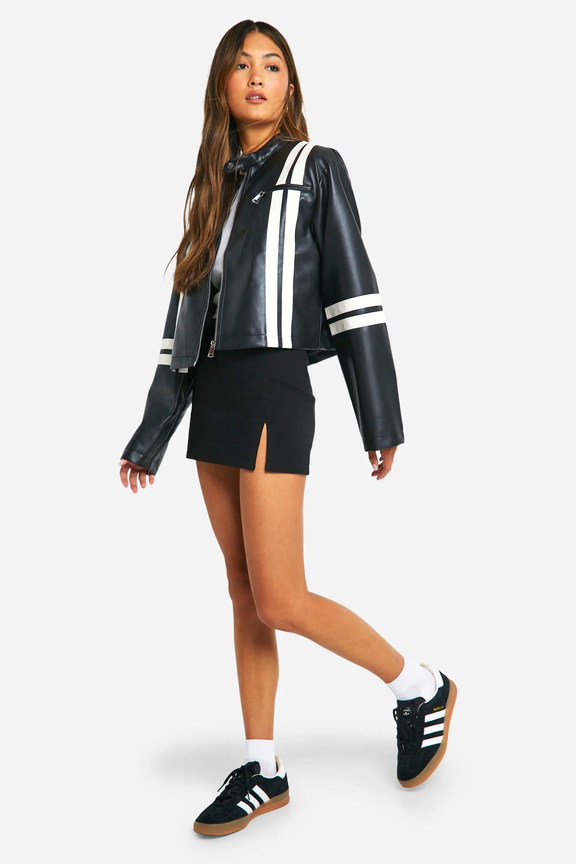 Jackets & Coats | Contrast Moto Faux Leather Jacket | boohoo