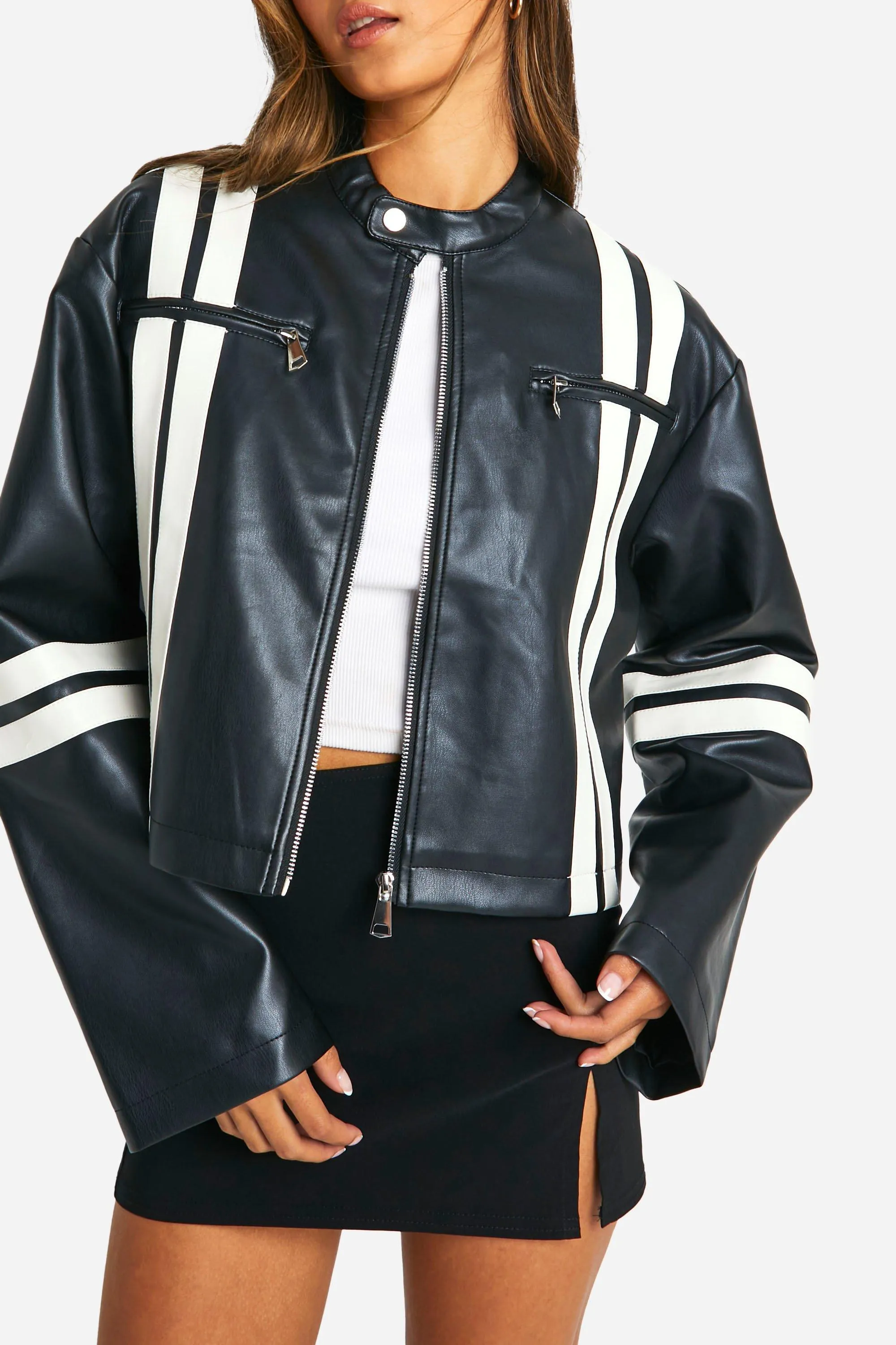 Jackets & Coats | Contrast Moto Faux Leather Jacket | boohoo