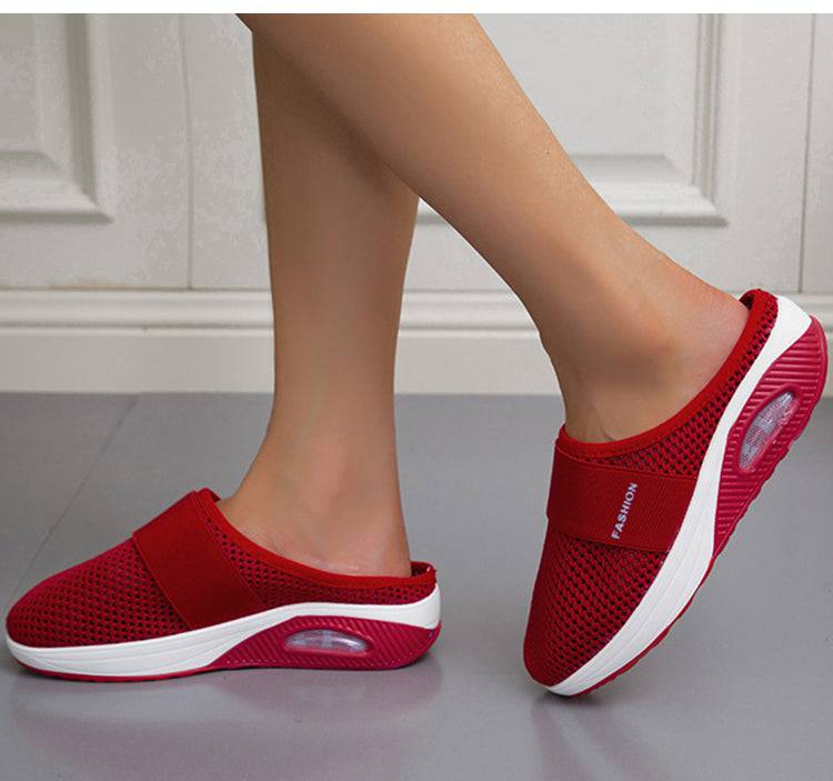 Libiyi Women Daily Fly Knit Fabric Summer Air Cushion Mule Slippers