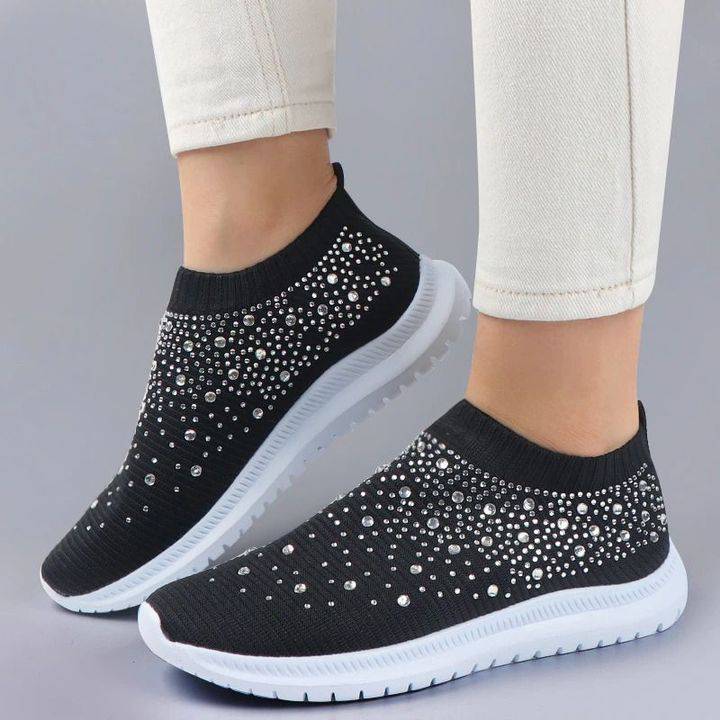 Libiyi Women's Crystal Breathable Slip-On Walking Shoes