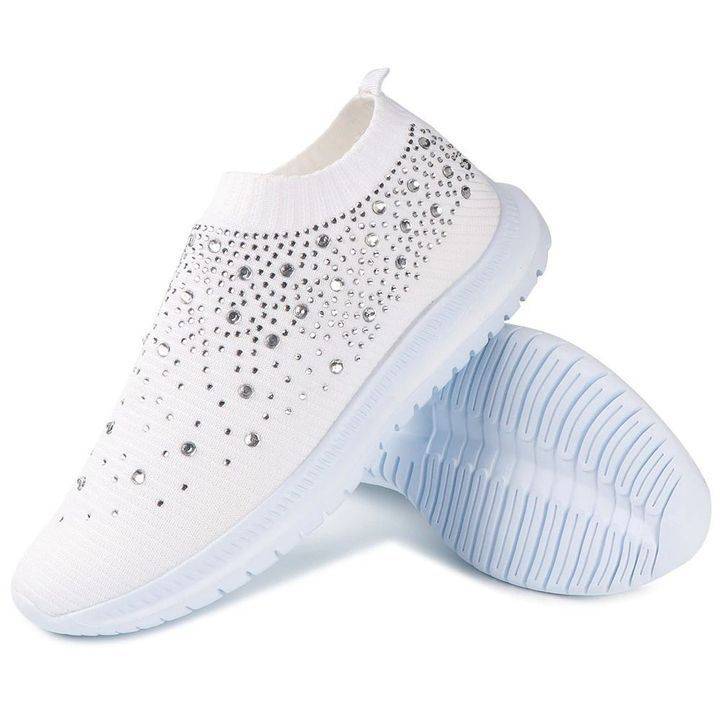 Libiyi Women's Crystal Breathable Slip-On Walking Shoes