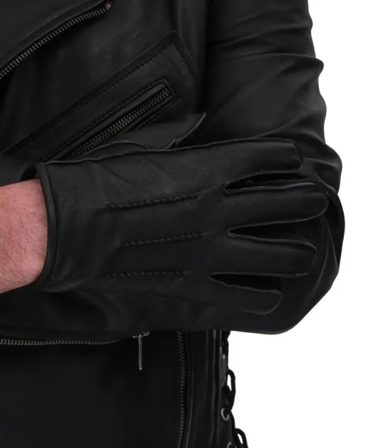 Men Leather Black Lined Gloves