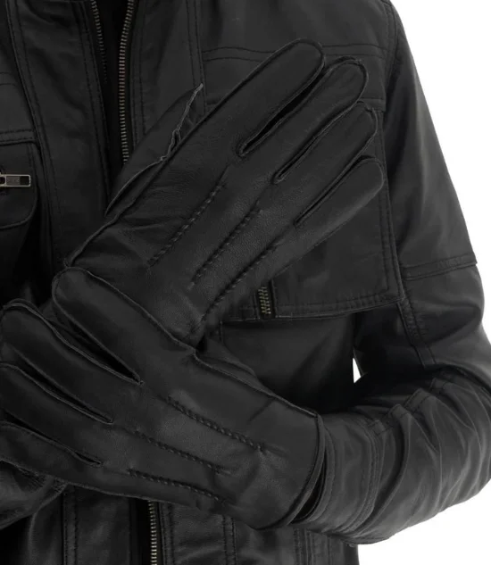 Men Leather Black Lined Gloves