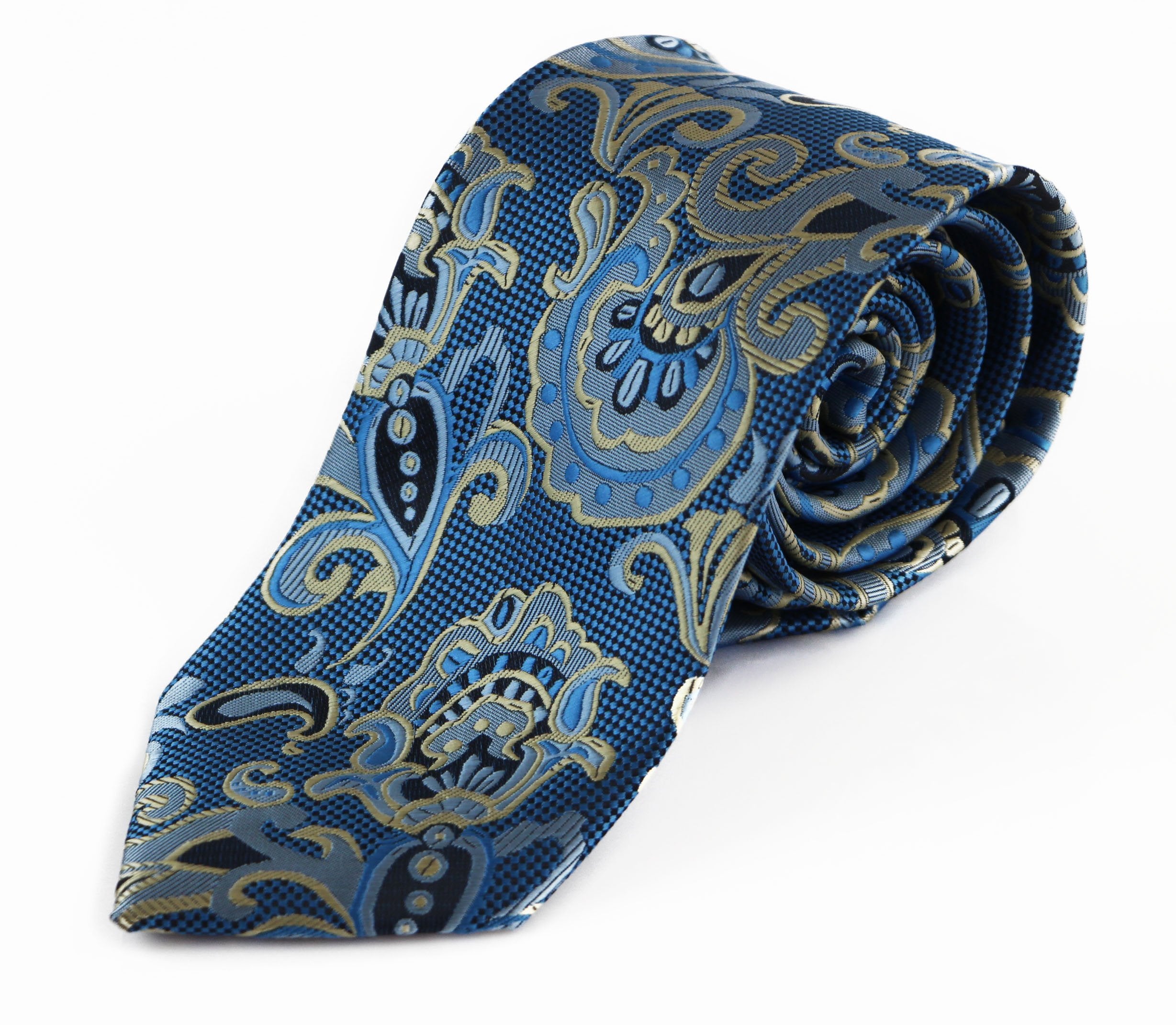 Mens Light Blue & Light Yellow Unique Paisley Patterned 8cm Neck Tie