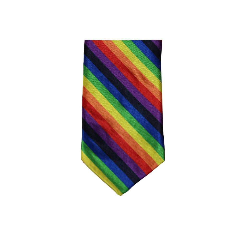 Mens Multicoloured Rainbow Striped Lgbt Pride 5cm Skinny Neck Tie