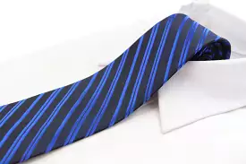 Mens Navy & Royal Blue Striped 8cm Patterned Neck Tie