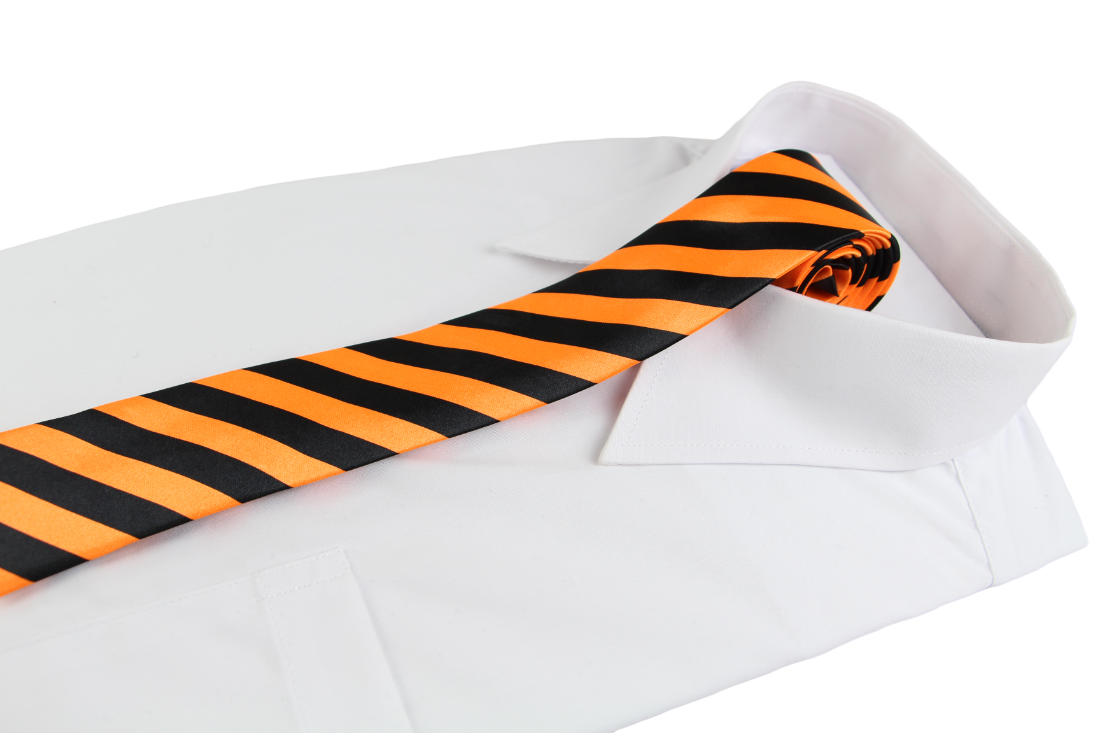 Mens Neon Orange & Black Thick Richmond Striped 5cm Skinny Neck Tie