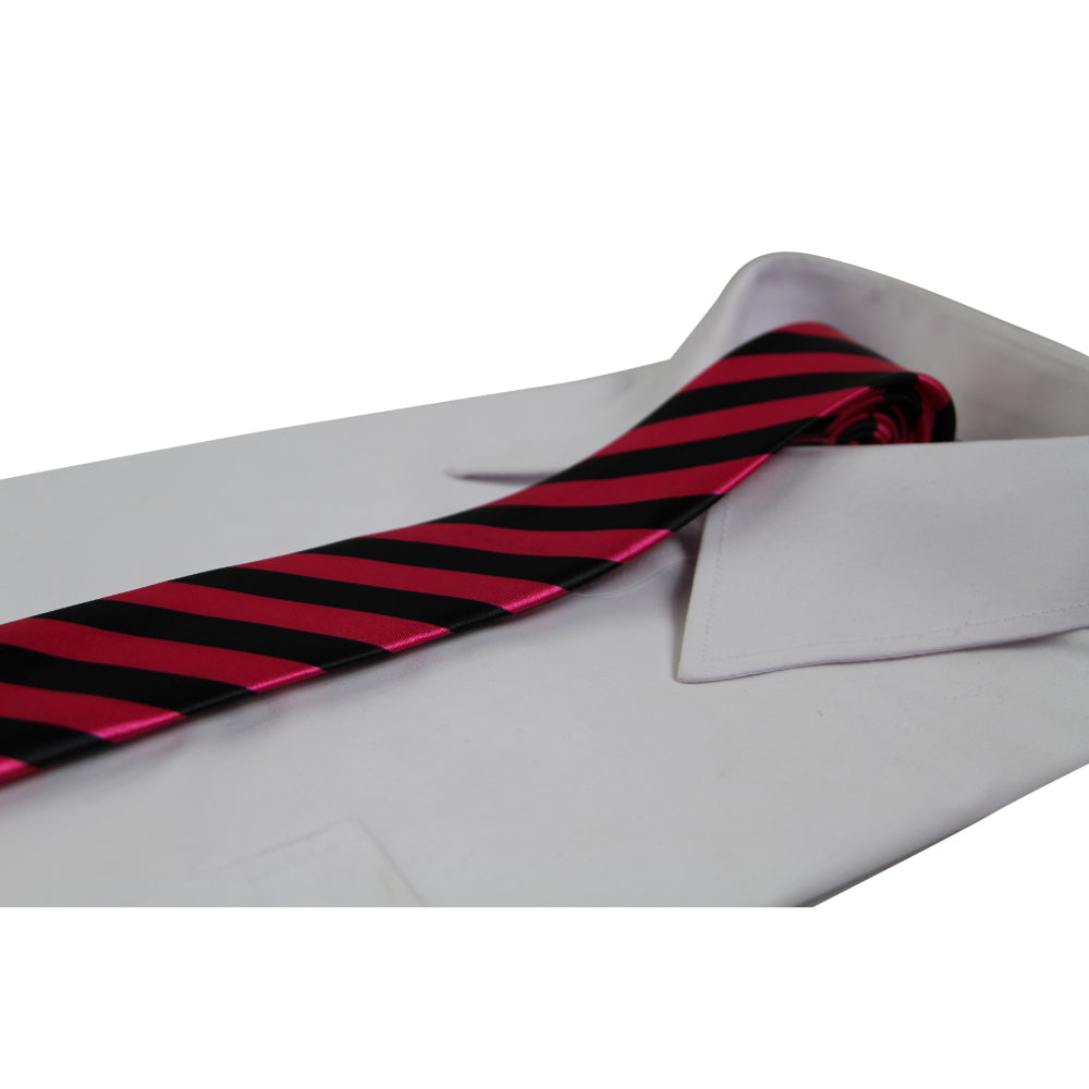 Mens Pink & Black Thick Striped 5cm Skinny Neck Tie