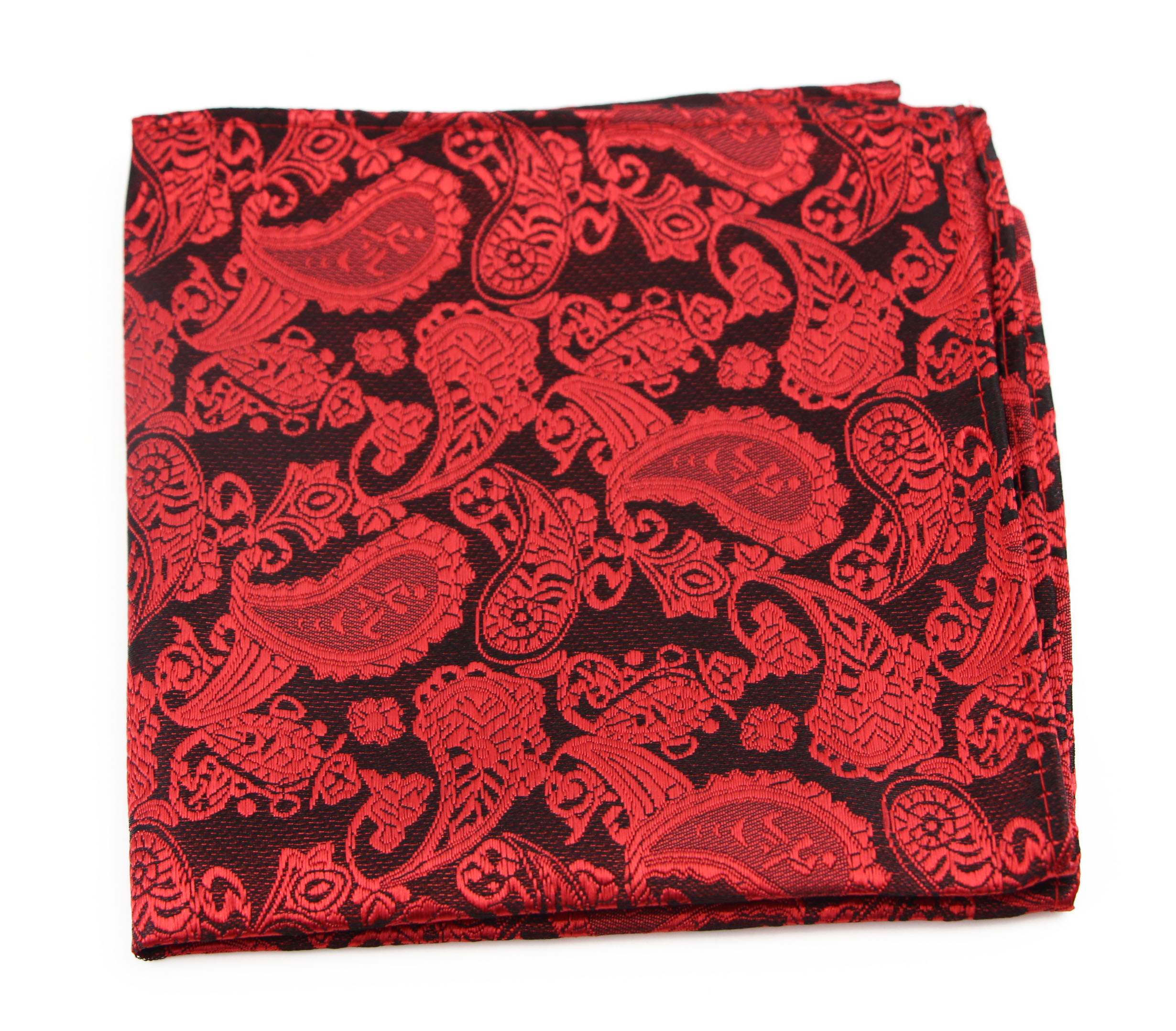 Mens Red & Black Paisley Silk Pocket Square