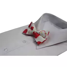 Mens White Red Apple Fruit Patterned Bow Tie