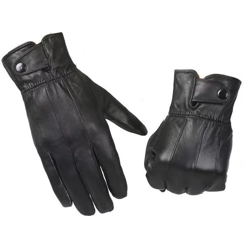 Men's Winter Warm Black Synthetic Leather Full Finger Thick Gloves