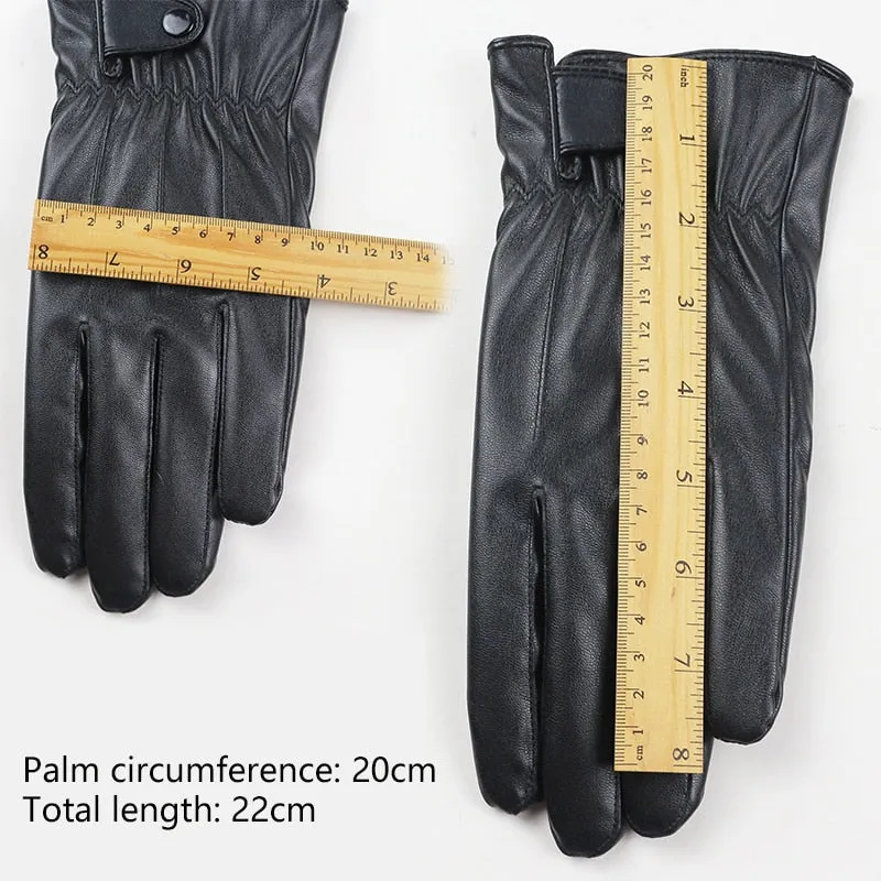 Men's Winter Warm Black Synthetic Leather Full Finger Thick Gloves