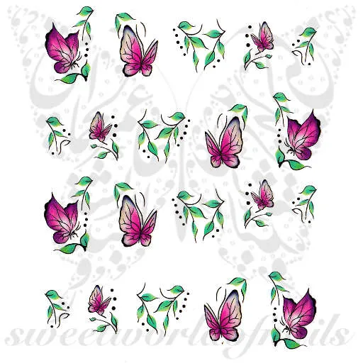 Pink Butterflies Nail Art Water Decals