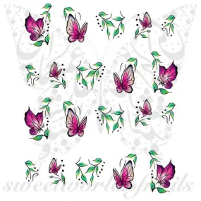 Pink Butterflies Nail Art Water Decals