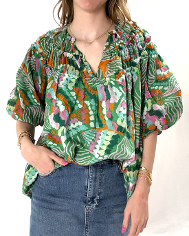 Printed Half Sleeve Top - Green