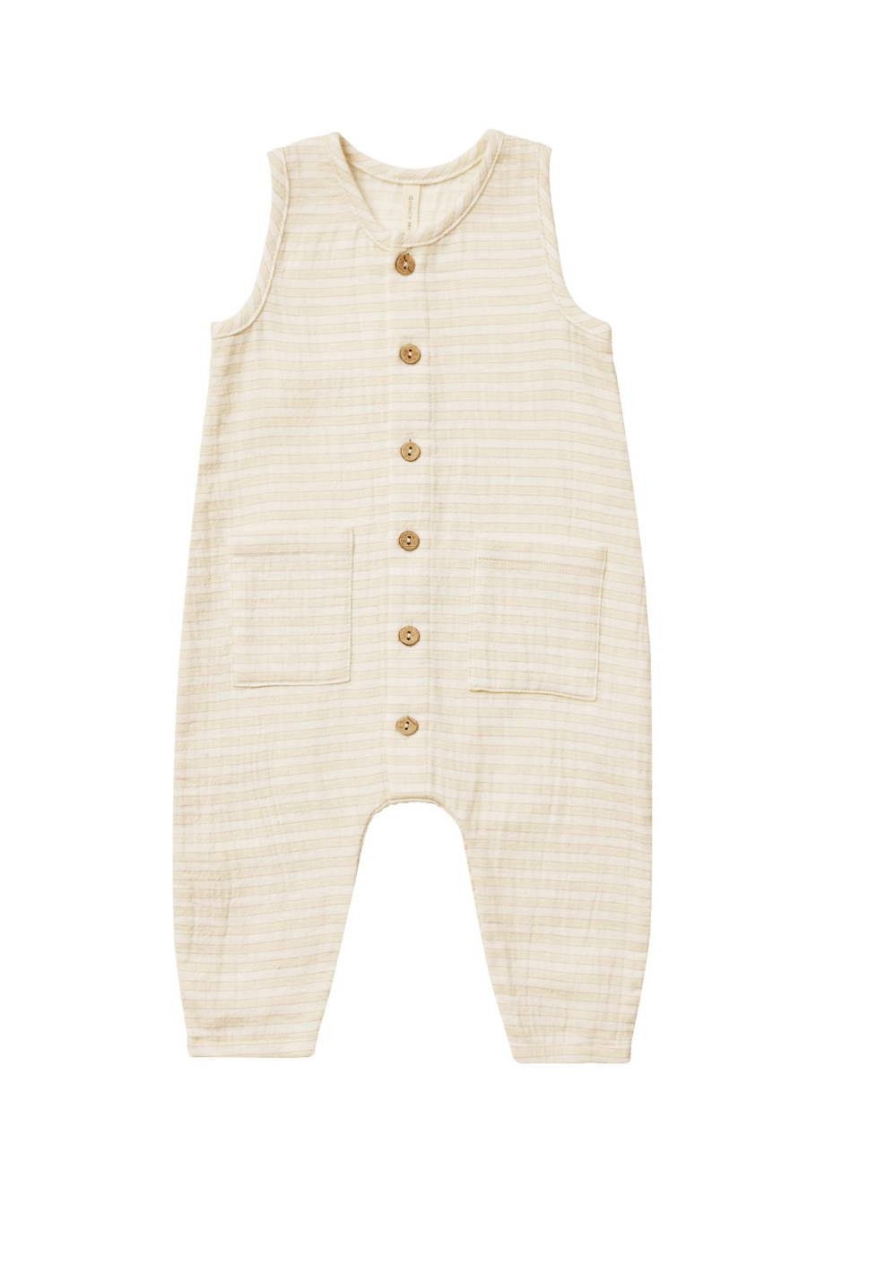 Quincy Mae - Lemon Stripe Sleeveless Pocketed Jumpsuit