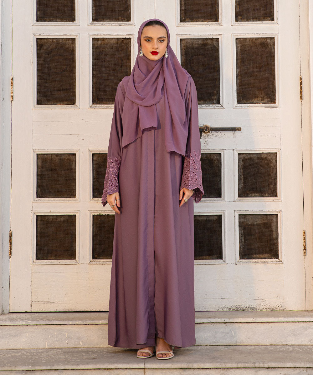 Schiffli Embroidered Abaya Set