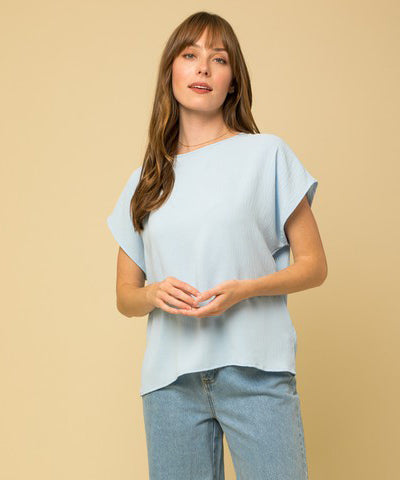 Short Sleeve Back Overlap Top - Light Blue