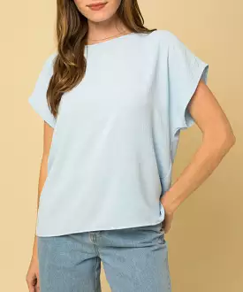 Short Sleeve Back Overlap Top - Light Blue