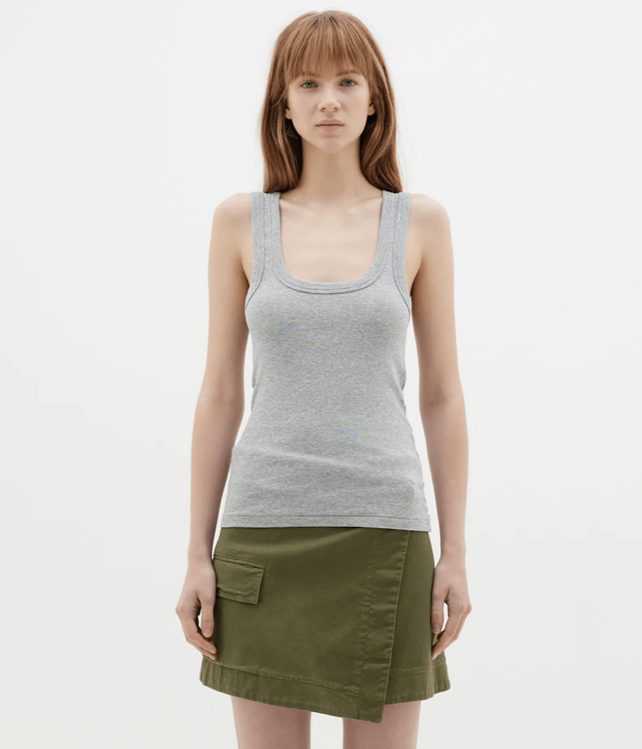 SLIM SUPERFINE RIB TANK -GREY MARLE