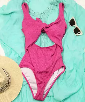 Solid Bathing Suit with Front Cut Out - Pink