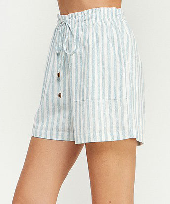 Stripe Linen Shorts - Soft Blue