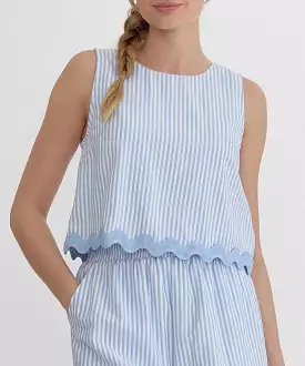 Stripe Top with Ric Rac Trim - Blue