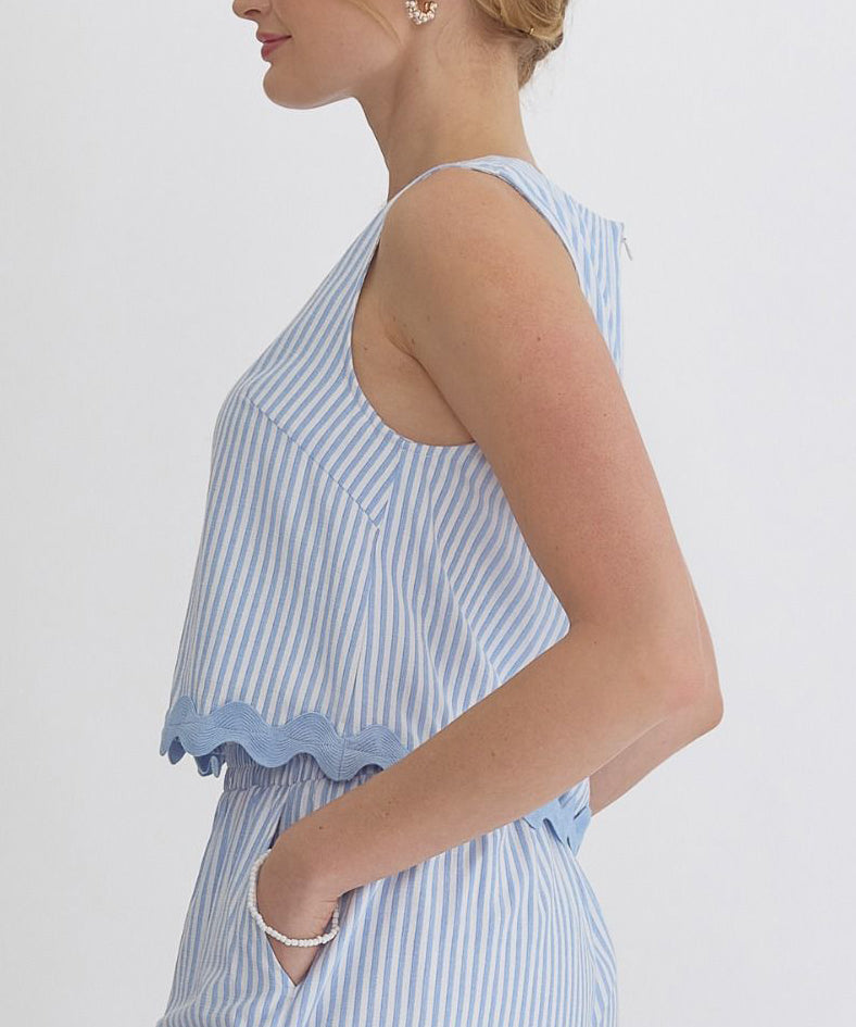 Stripe Top with Ric Rac Trim - Blue