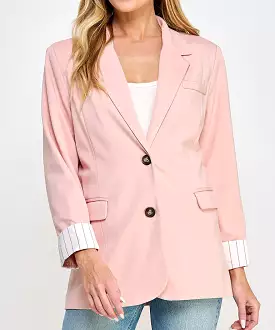 Striped Cuff Knit Blazer - Blush