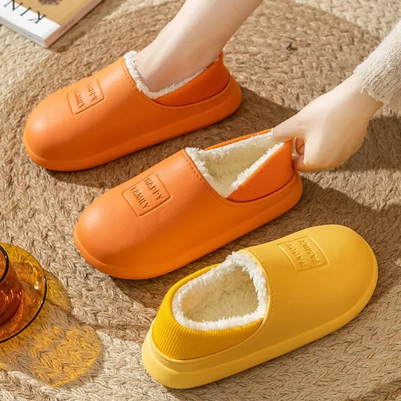 Winter Warm Unisex Solid Cotton Plush House Slippers Confinement Shoes