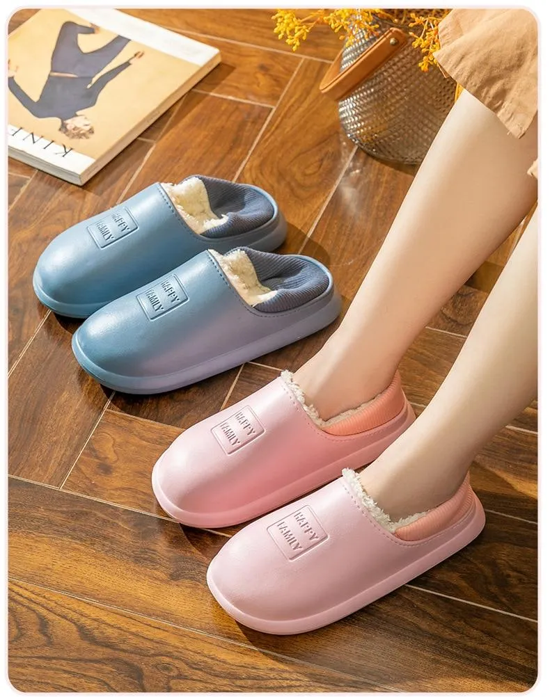 Winter Warm Unisex Solid Cotton Plush House Slippers Confinement Shoes