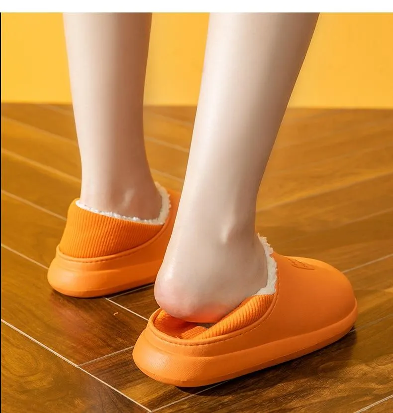 Winter Warm Unisex Solid Cotton Plush House Slippers Confinement Shoes