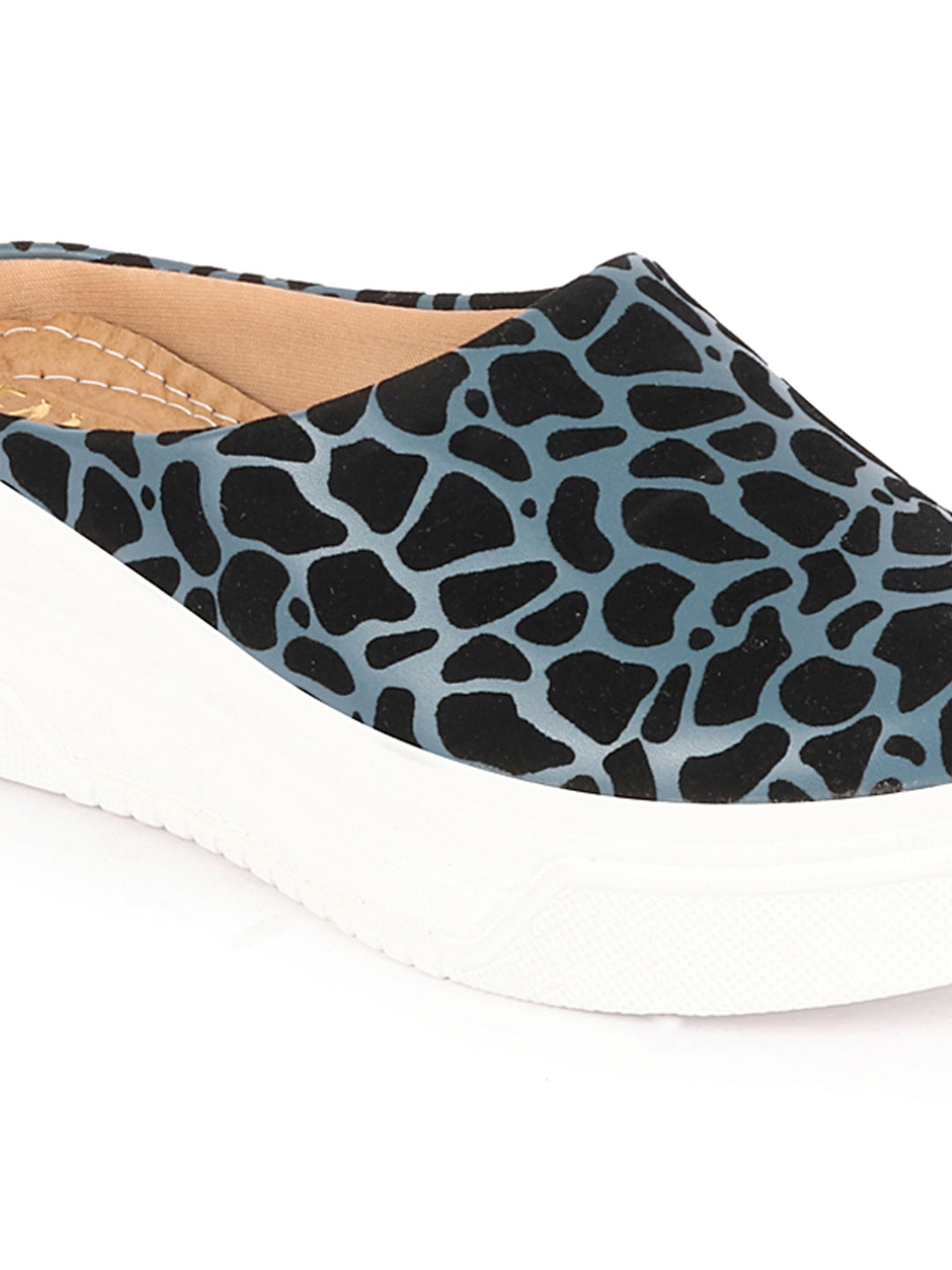 Women Blue Fashion Outdoor Leopard Print Height Enhancer Open Back Slip On Casual Shoes