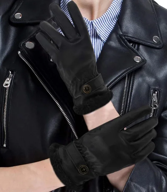 Women Royal Button-Down Fur Gloves