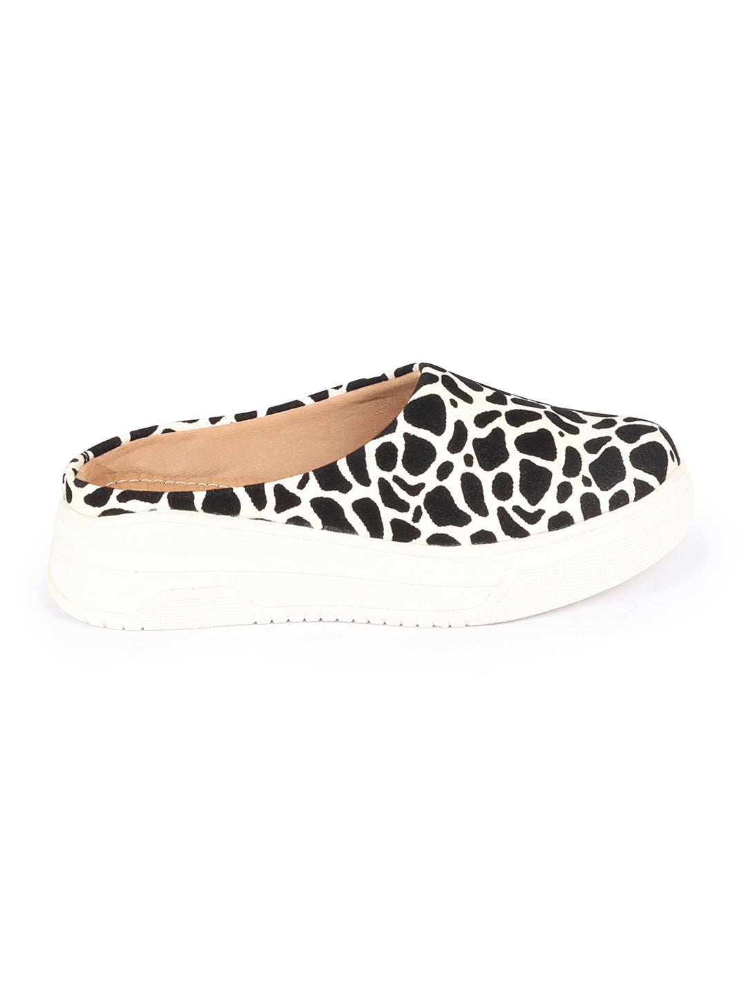 Women White Fashion Outdoor Leopard Print Height Enhancer Open Back Slip On Casual Shoes