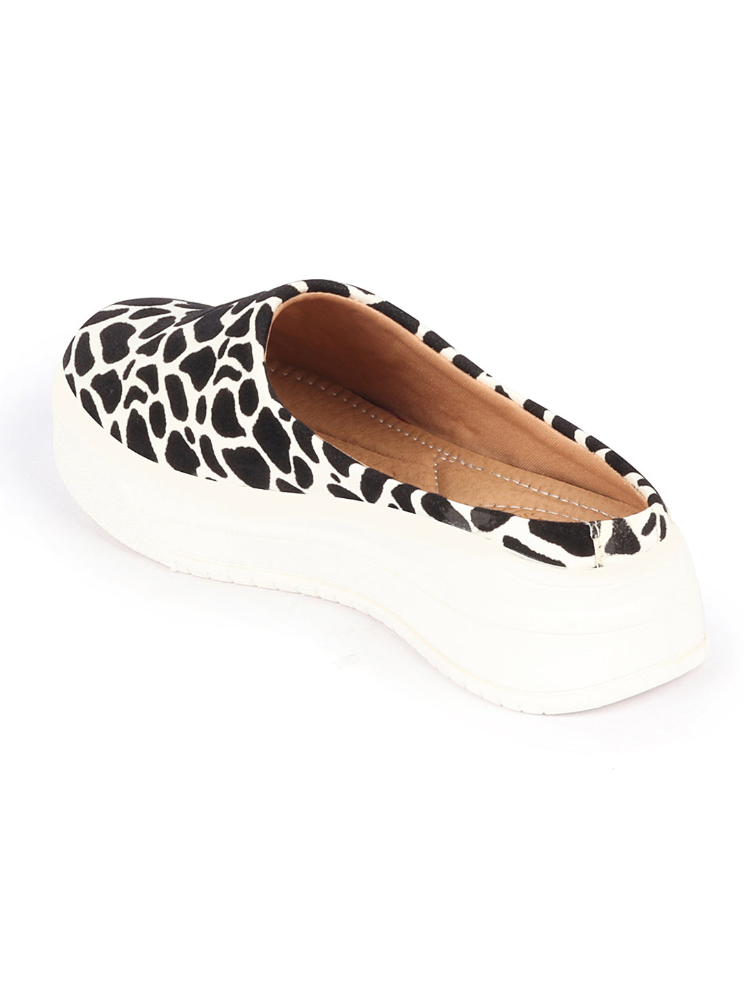 Women White Fashion Outdoor Leopard Print Height Enhancer Open Back Slip On Casual Shoes