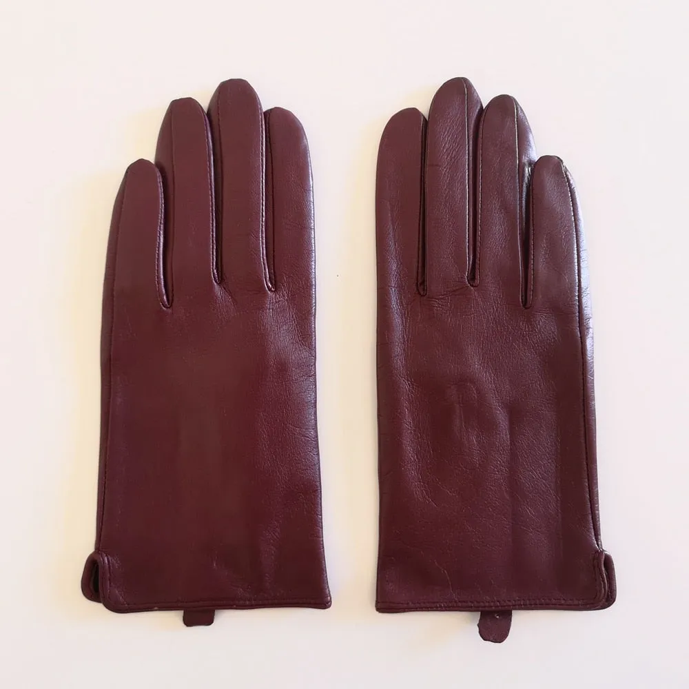 Women's Black Fashion Fleece Lining Genuine Goatskin Leather Gloves