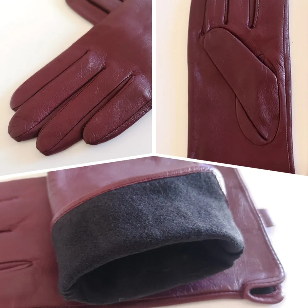 Women's Black Fashion Fleece Lining Genuine Goatskin Leather Gloves